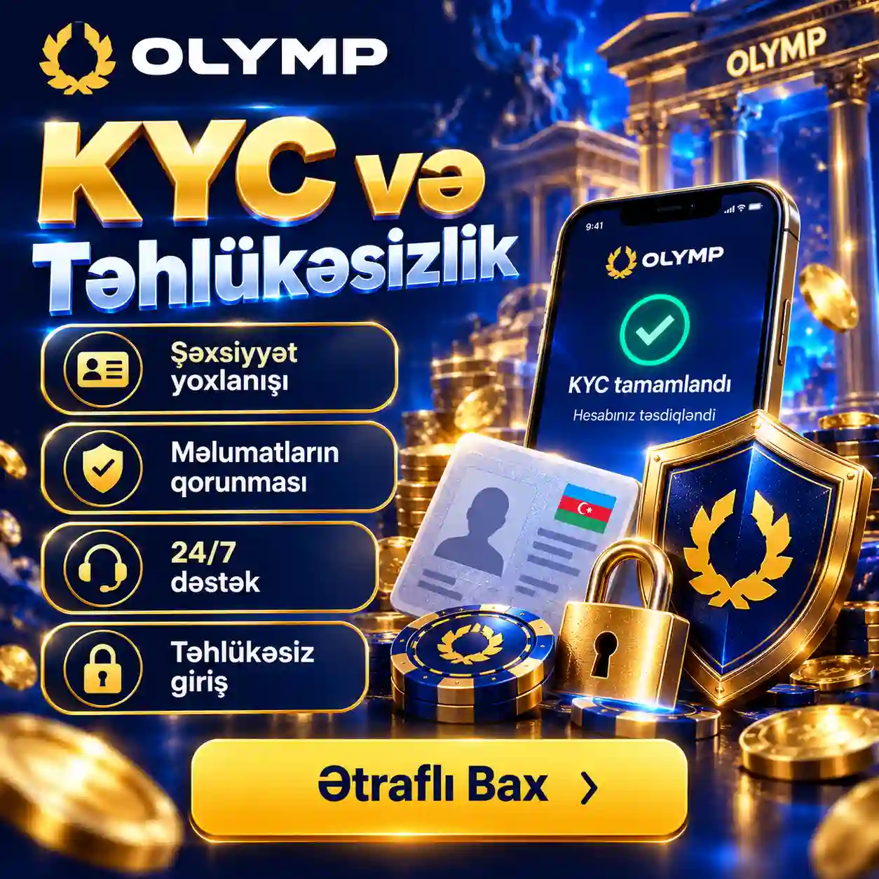 Olimp Casino KYC şəxsiyyət yoxlanışı və hesab təhlükəsizliyi